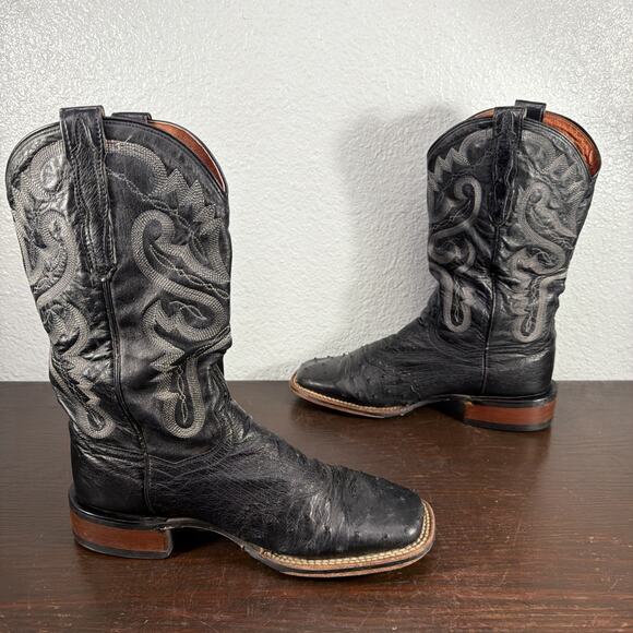 Dan Post Tempe Full Quill Ostrich Mens Size 8 M Boots Black Leather DP2890